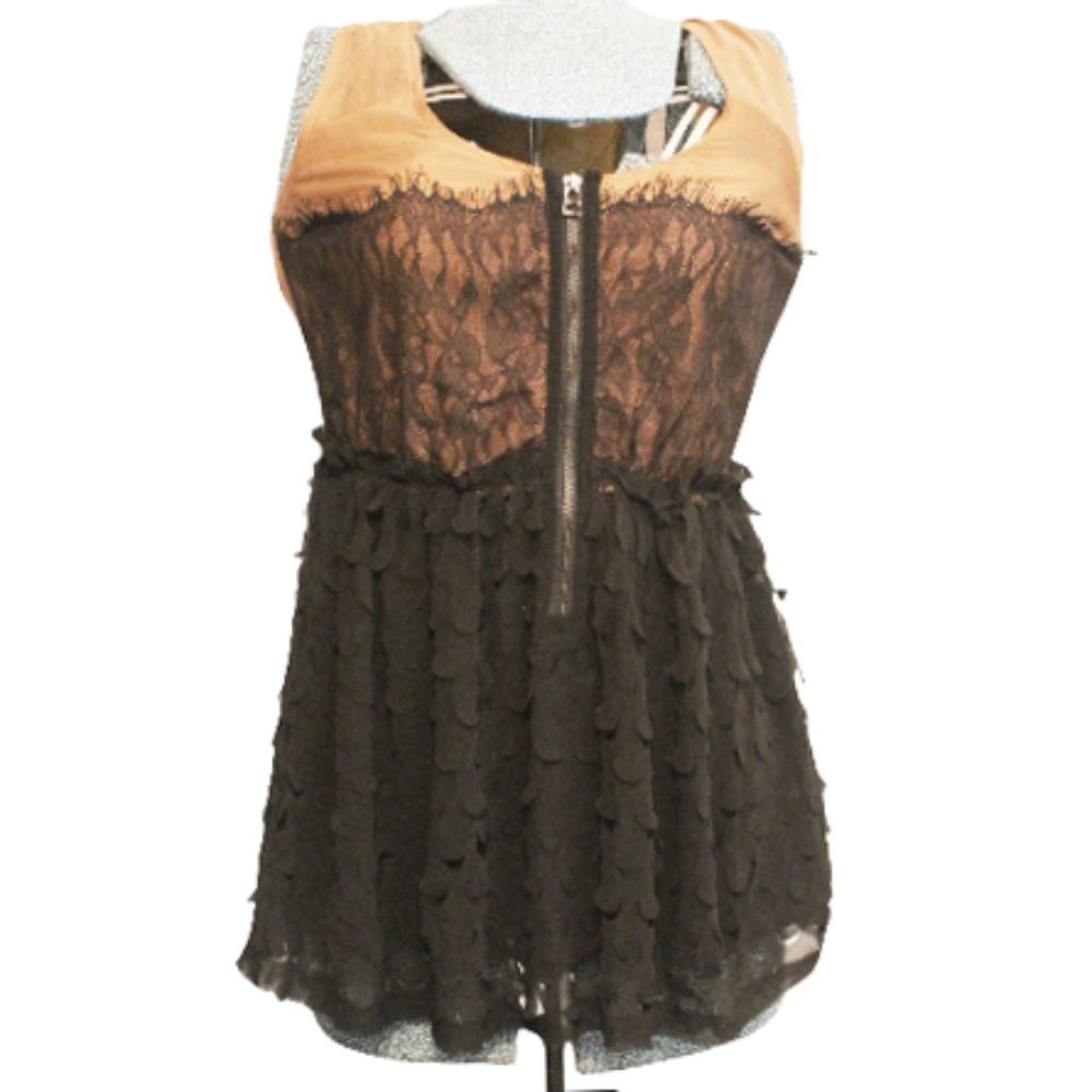 Miss Me Black Brown Flowy Sleeveless Tunic